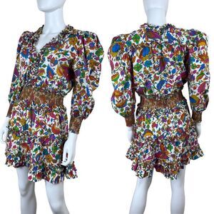 House Of Harlow 1960 Size M Cotton Smocked Tier Ruffle Paisley Floral NEW Dress